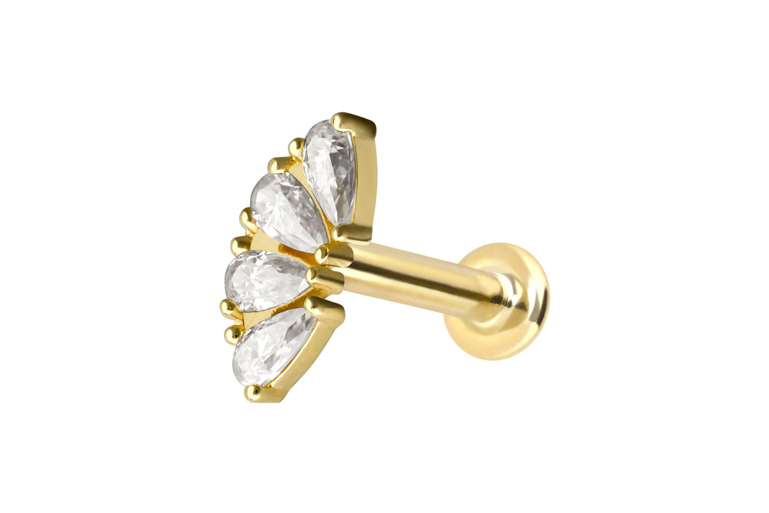 14 Karat Gold Labret Piercing mit Push Fit MOISSANIT-BOGEN
